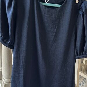 Navy Puff-Sleeve Blouse